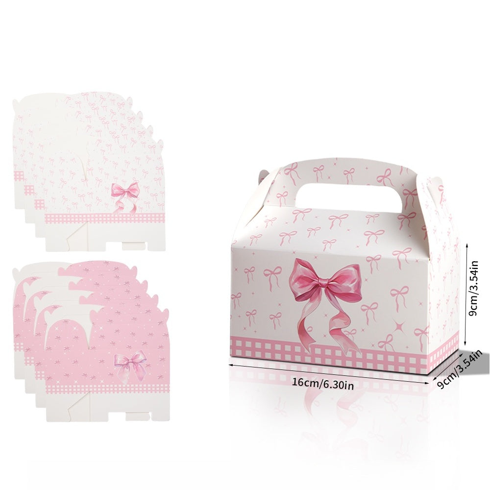 16/32pcs Pink Bow Gift Boxes with Handle, Party Favor Boxes for Birthday Wedding Baby Shower, Candy Cookie Dessert Packaging Boxes
