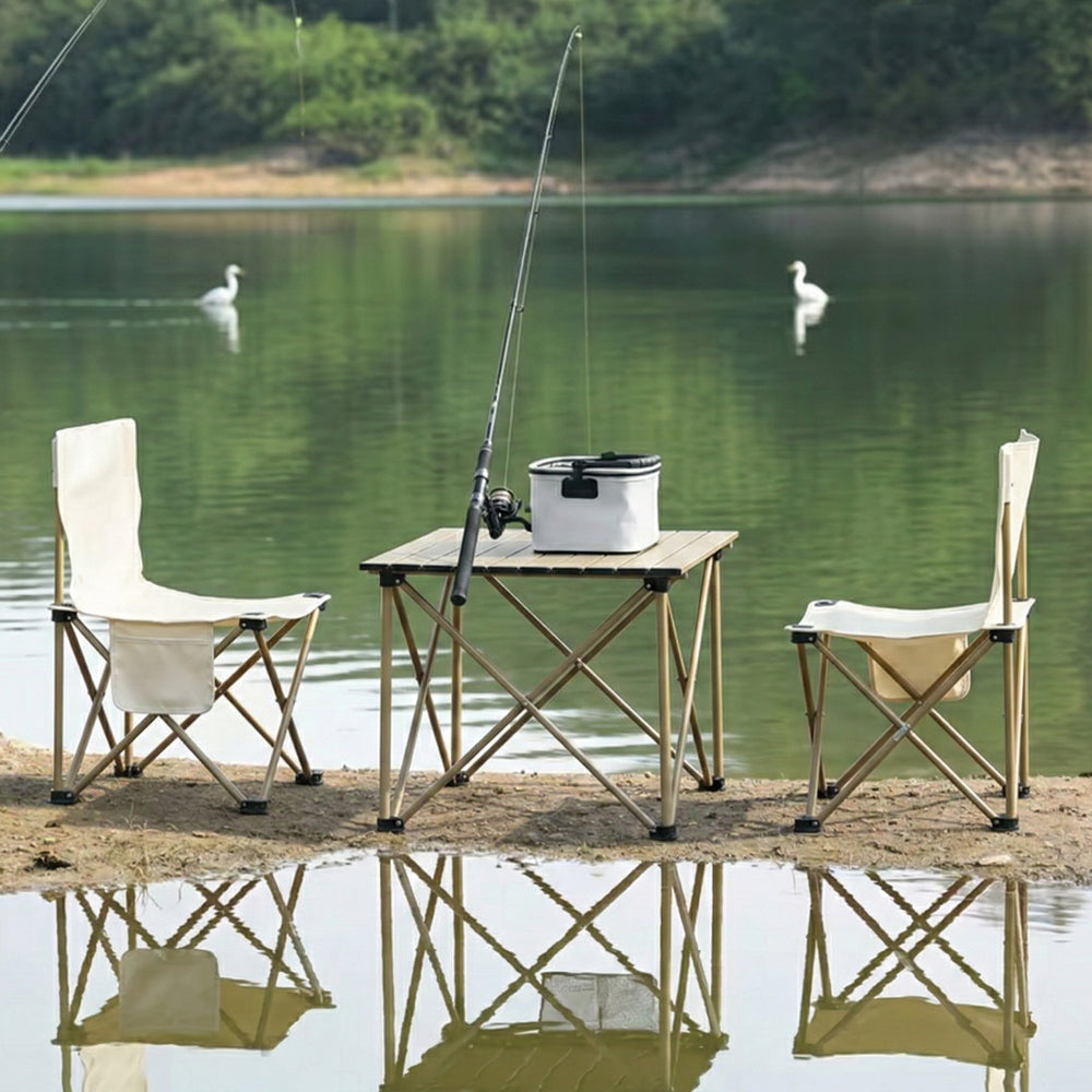 3 Piece Outdoor Folding Table and Chairs Set, Portable Camping Picnic Table with 2 Chairs, Lightweight  Patio Furniture for Backyard, Beach, BBQ (with Carry Bag)