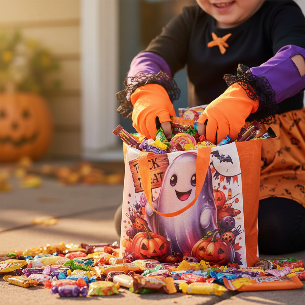 20/40pcs Halloween Treat Bags with Handles, Cute Ghost and Pumpkin Design, Trick or Treat Goodie Bags for Kids Party Favor Supplies