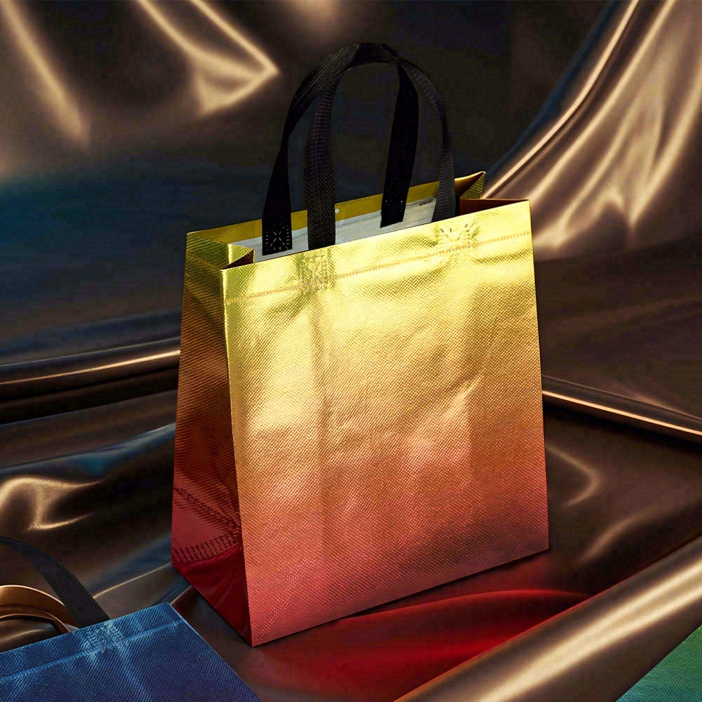 16/32pcs Holographic Gift Bags, Laser Rainbow Gradient Non-Woven Tote Bags with Handles for Birthday, Wedding, Christmas Party Favor Supplies