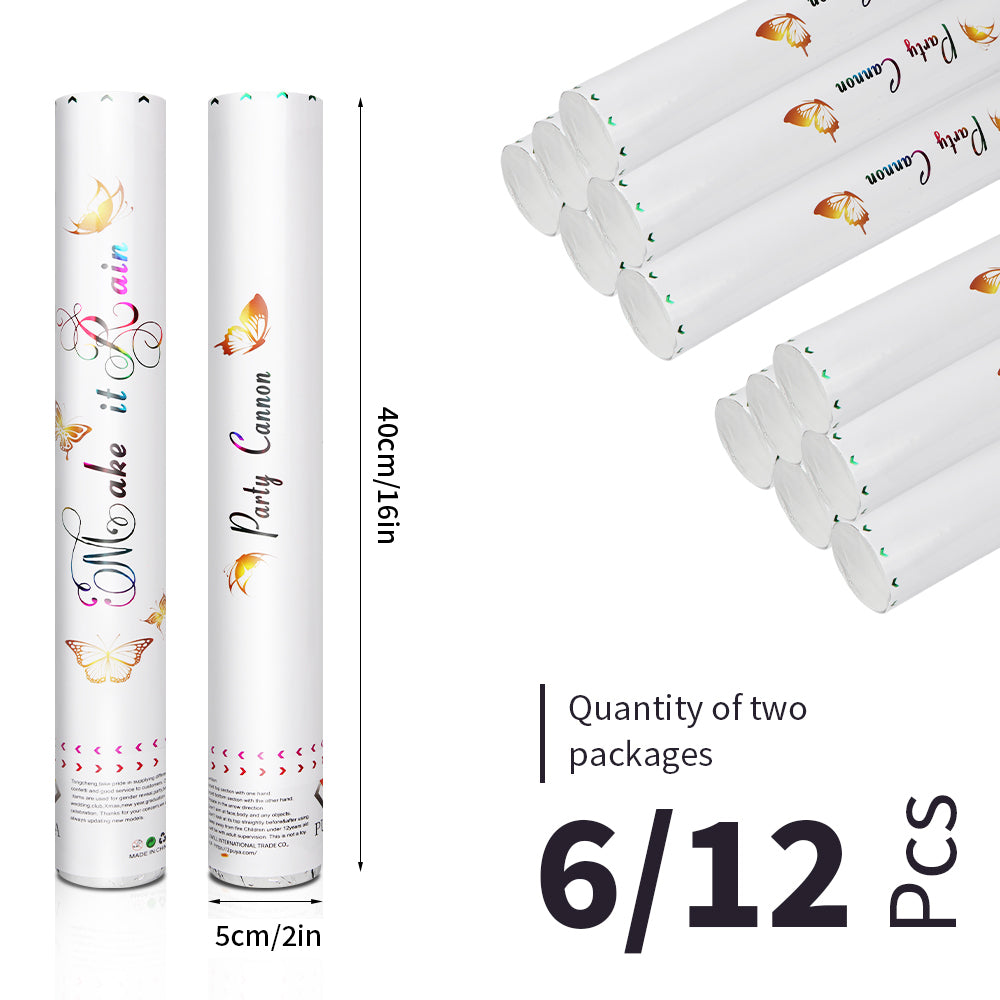 6/12pcs Confetti Cannon,Party Poppers for Wedding, Birthday, Gender Reveal, Baby Shower, Graduation Party Supplies, Make it Rain, Butterfly Design