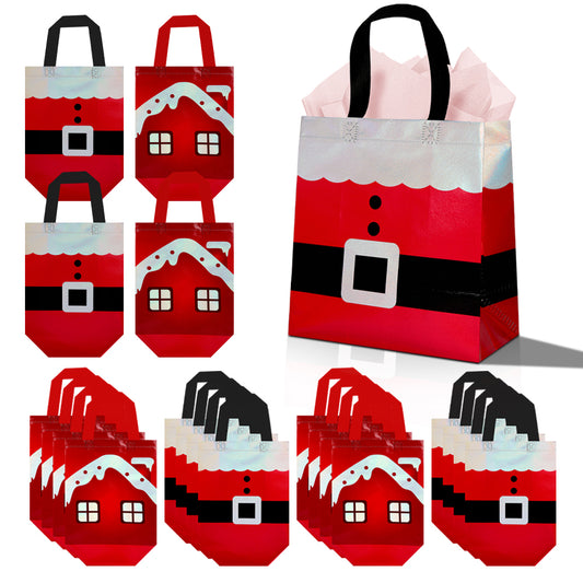 16/32pcs Christmas Gift Bags with Handles, Santa Claus Non Woven Tote Bags for Holiday Party Favors, Candy, Stocking Stuffers, Christmas Decorations