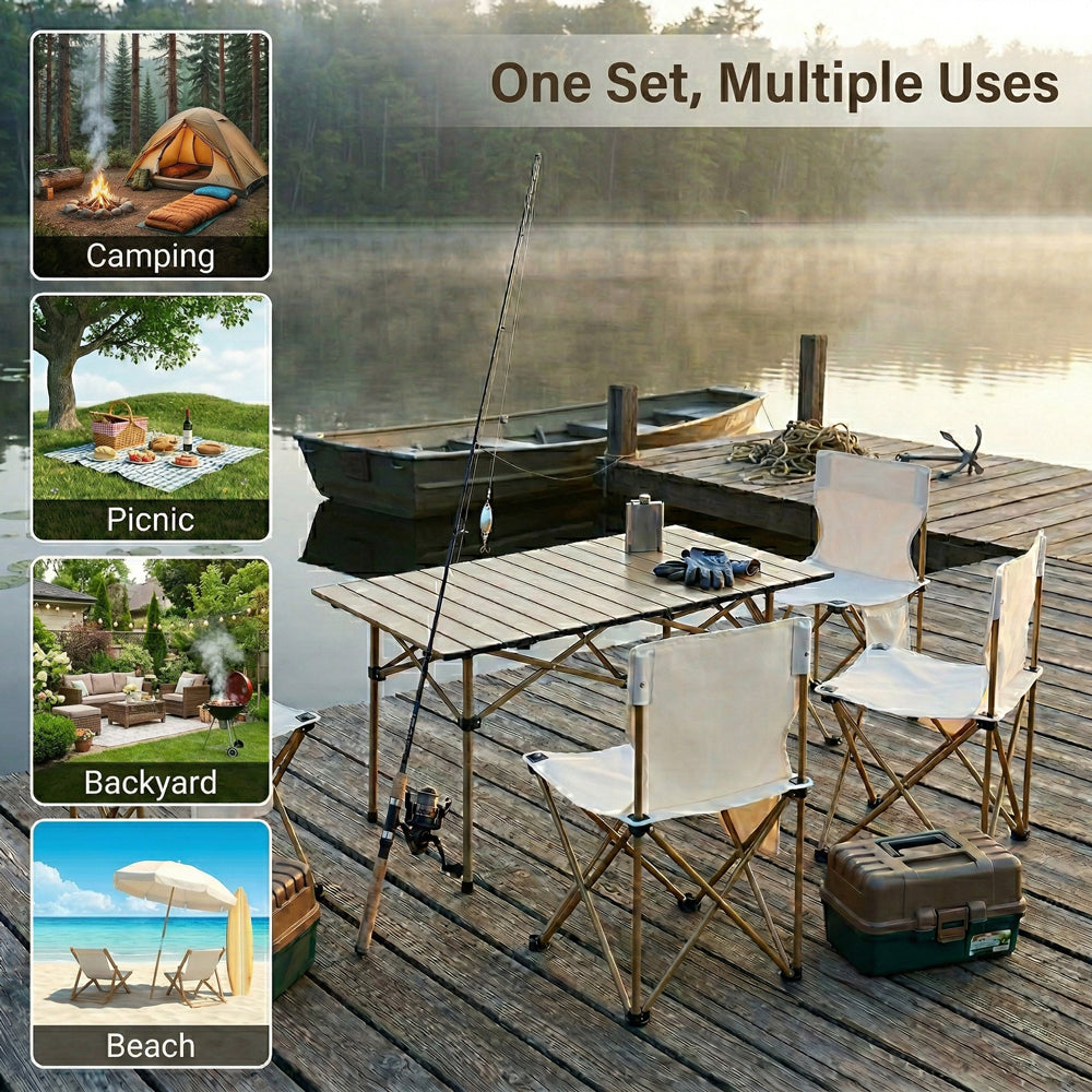 5 Piece Camping Table and Chairs Set, Portable Folding Picnic Table with 4 Chairs, Lightweight  Outdoor Furniture for Backyard, Beach, Tailgate, RV Camping