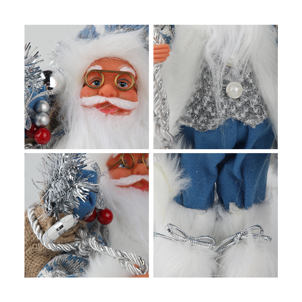 15.7in Blue Santa Claus Figurine with Lantern, Nordic Winter Christmas Decor for Mantel, Tabletop, and Home, Resin Standing Santa Statue, Christmas Gift