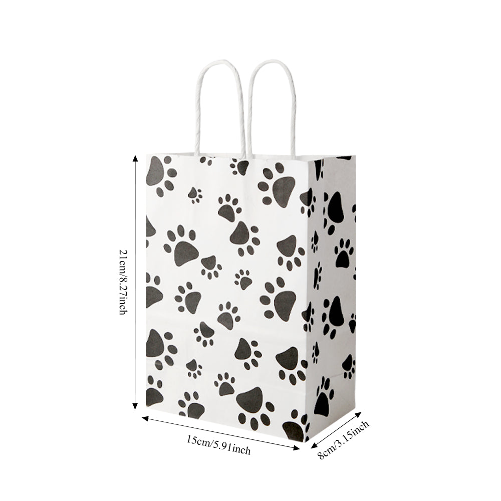 16/48pcs Dog Paw Gift Bags, Black and White Paw Print Paper Bags for Dog Birthday Party, Adoption Day, Vet Gifts, Dog Lover Present
