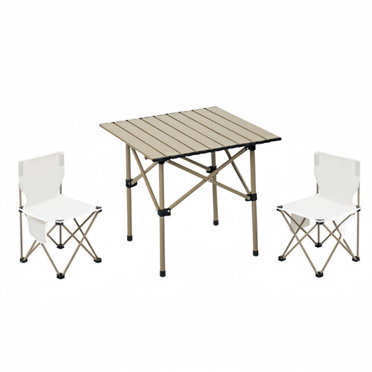 3 Piece Outdoor Folding Table and Chairs Set, Portable Camping Picnic Table with 2 Chairs, Lightweight  Patio Furniture for Backyard, Beach, BBQ (with Carry Bag)