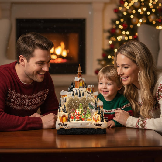 1 Piece Christmas Village Decoration, Musical Snow Globe with LED Lights, Lighted Winter Wonderland Scene with Church and Santa Claus, Tabletop Christmas Decor for Home