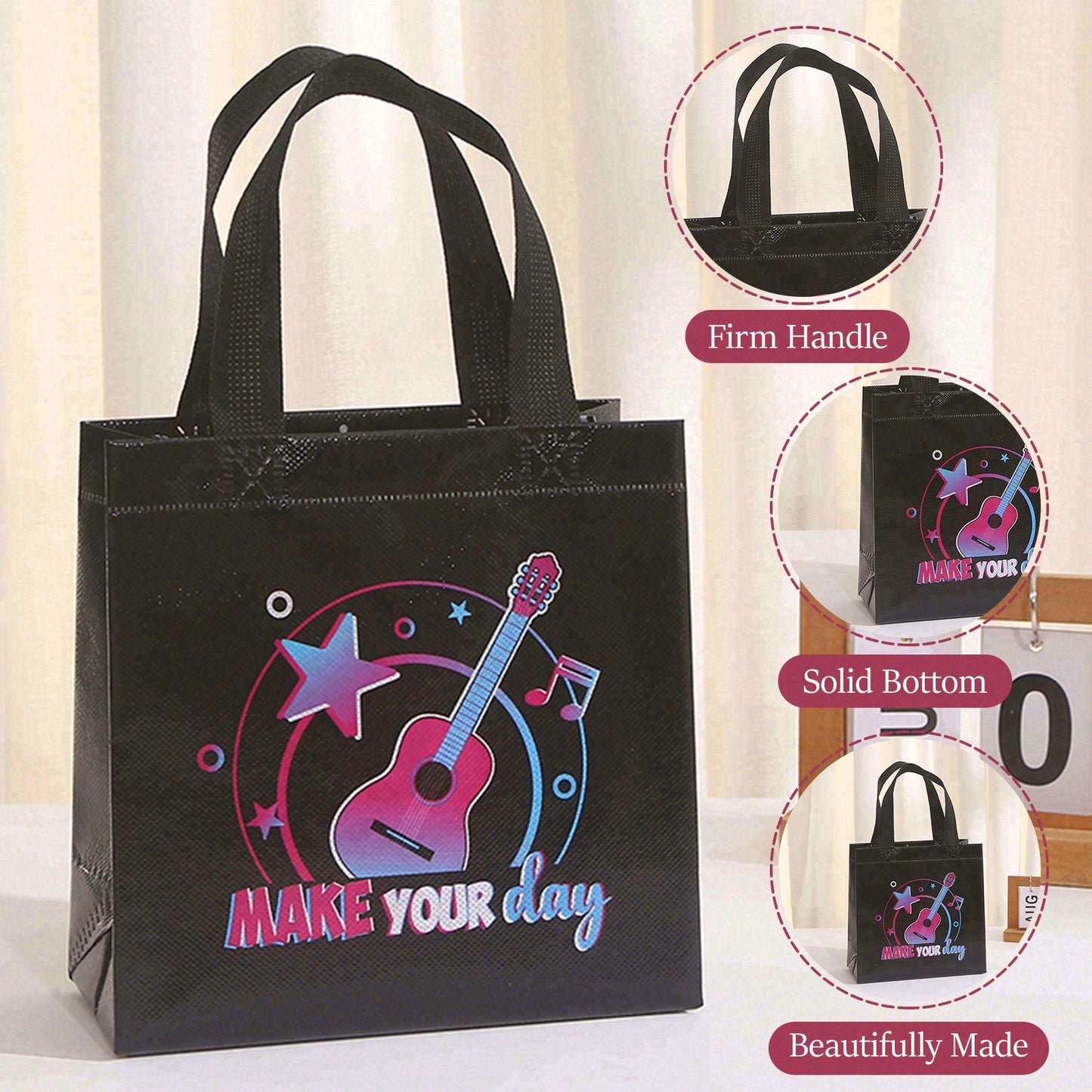 50pcs Music Party Favor Bags, Rock Concert Candy Bags, Non Woven Gift Bags for Birthday Party, Music Lover Party Supplies