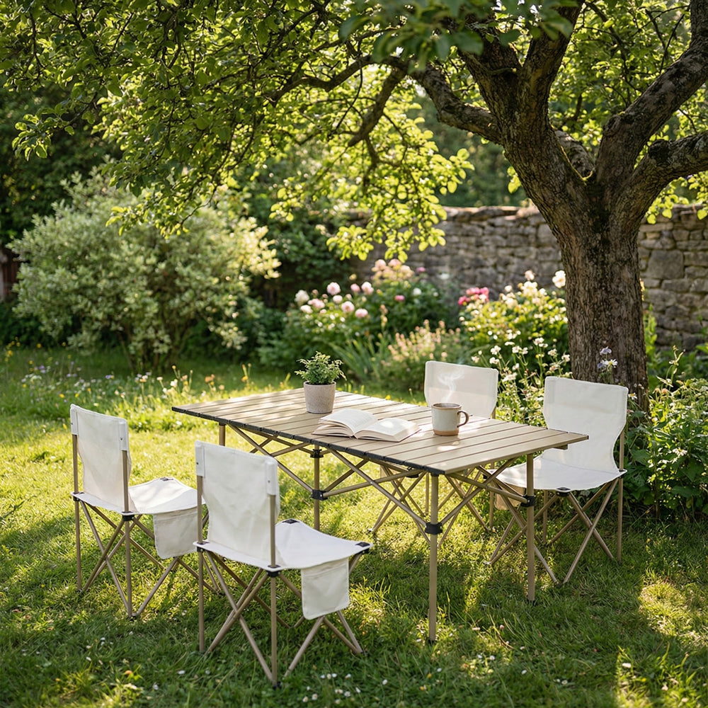 5 Piece Camping Table and Chairs Set, Portable Folding Picnic Table with 4 Chairs, Lightweight  Outdoor Furniture for Backyard, Beach, Tailgate, RV Camping