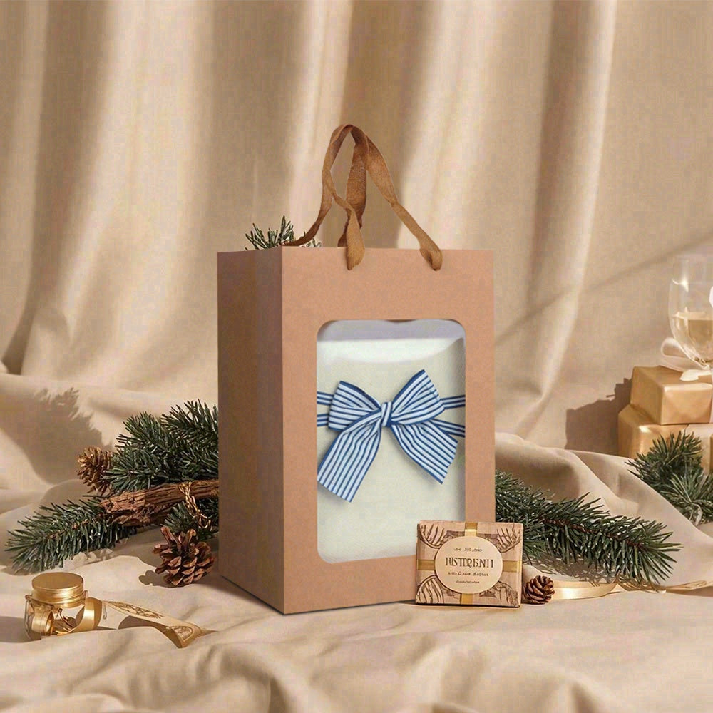6/12pcs Kraft Gift Bags with Clear Window, Brown Paper Party Favor Bags for Bakery Cookies Candy Wedding