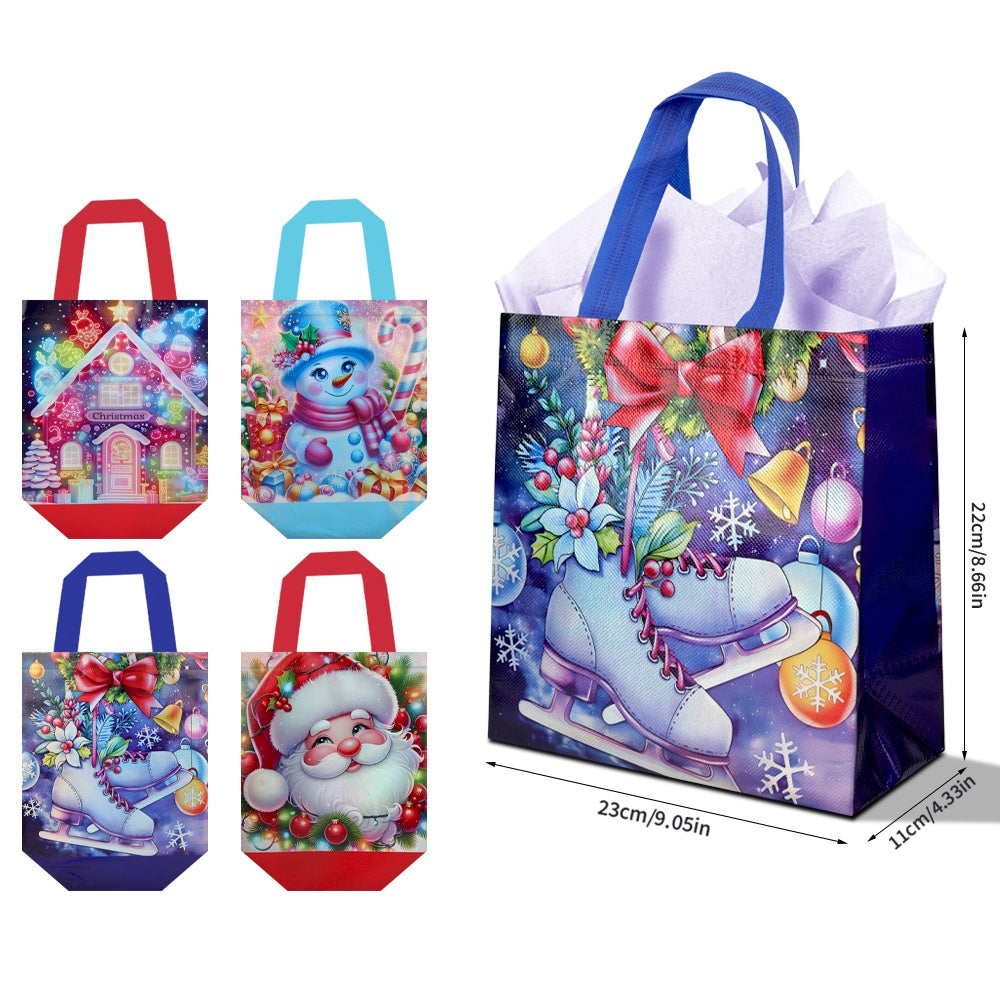 16/32pcs Christmas Gift Bags with Handles, Reusable Holiday Party Bags, Santa Claus & Snowman Design,Christmas Candy Bags