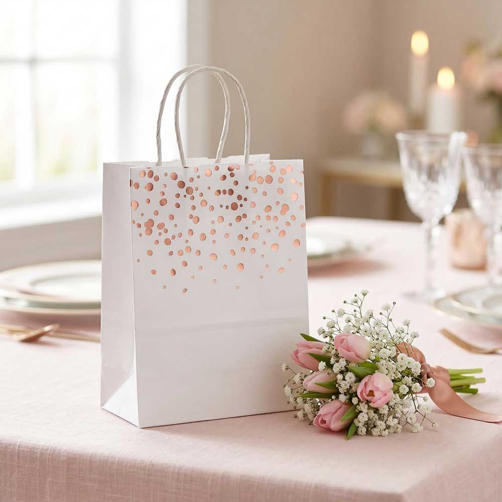 20/40pcs Valentine's Day Gift Bag, Rose Gold Heart Pattern Paper Bags for Wedding Favor, Party, Birthday, Small Gift Bags for Her