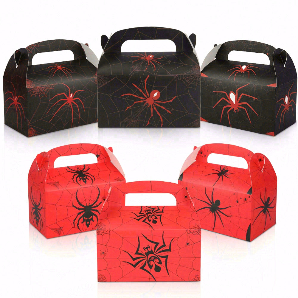 16/32pcs Halloween Spider Treat Boxes, Black Red Cobweb Party Favor Boxes with Handles for Kids Trick or Treat Candy Holder