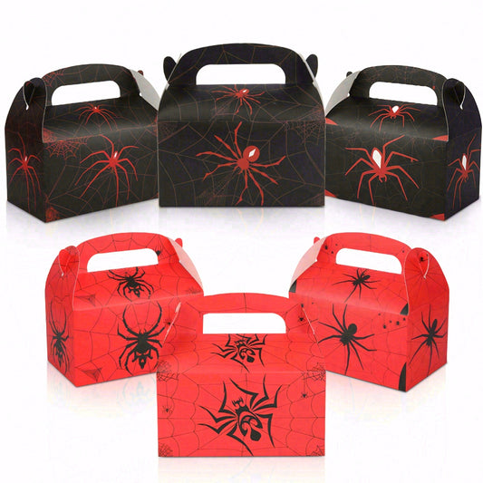 16/32pcs Halloween Spider Treat Boxes, Black Red Cobweb Party Favor Boxes with Handles for Kids Trick or Treat Candy Holder