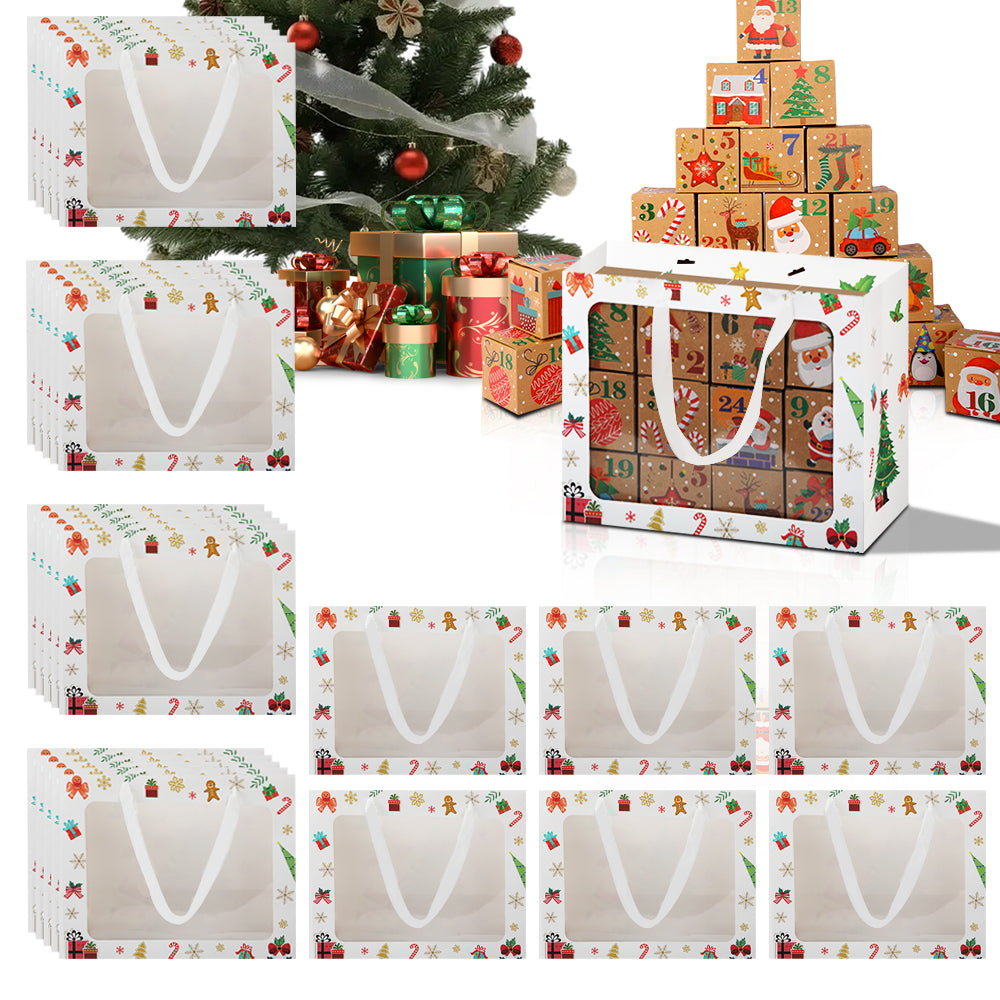 5/20pcs Christmas Gift Bags with Clear Window, Holiday Party Favor Bags for Cookies and Candy