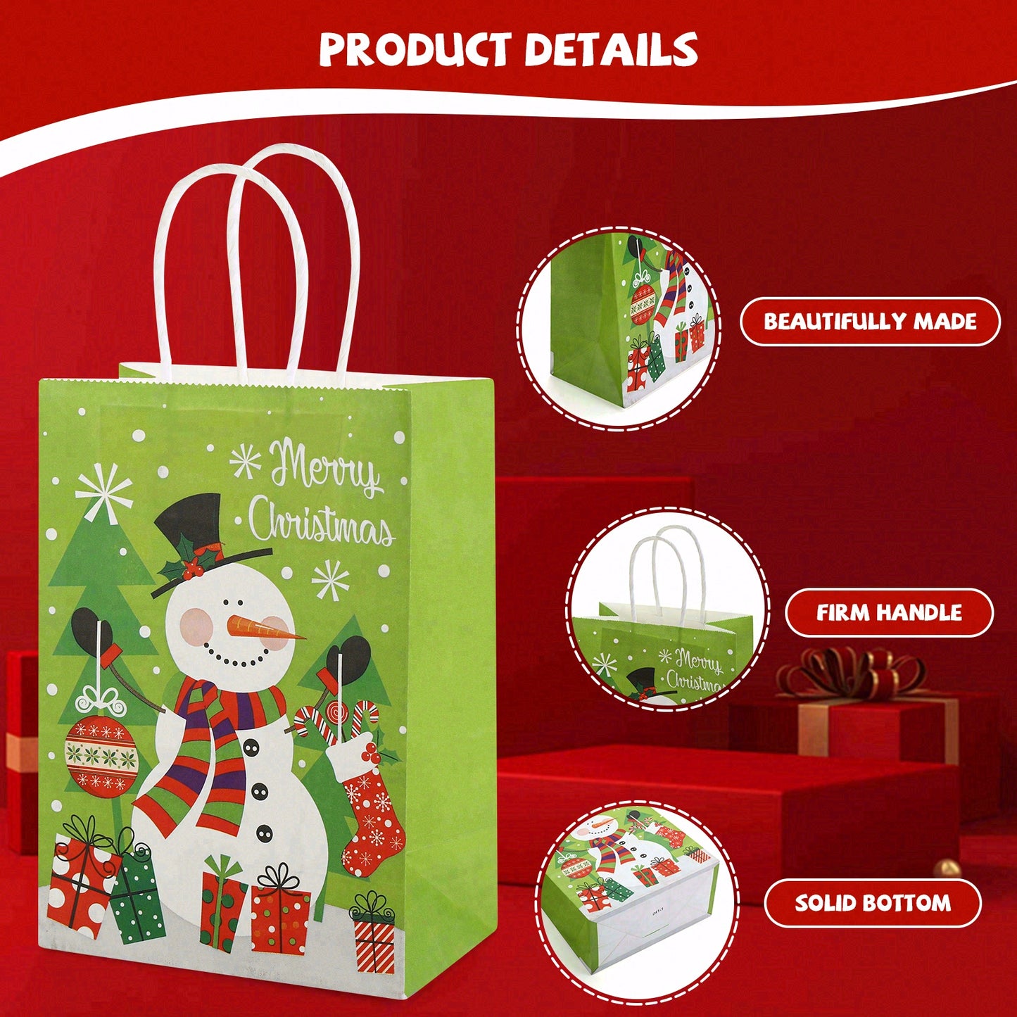 24/48pcs Assorted Christmas Gift Bags with Santa, Snowman & Reindeer Design, Red and Green Holiday Party Favor Bags for Kids, Christmas Candy Bags